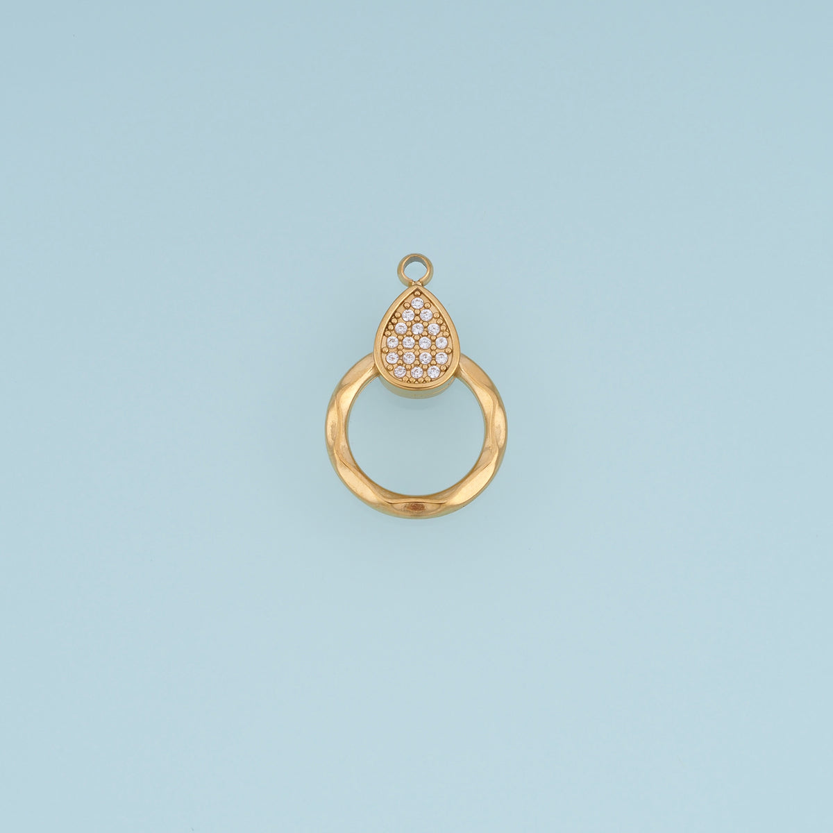Teardrop Crystal Circle Pendant,14K Gold Silver Open Ring Geometric Charm DIY Charm for Necklace Bracelet Making
