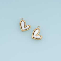 Asymmetric White Heart Pendant,14K Gold Inlaid Heart Charm DIY Charm for Necklace Bracelet Making