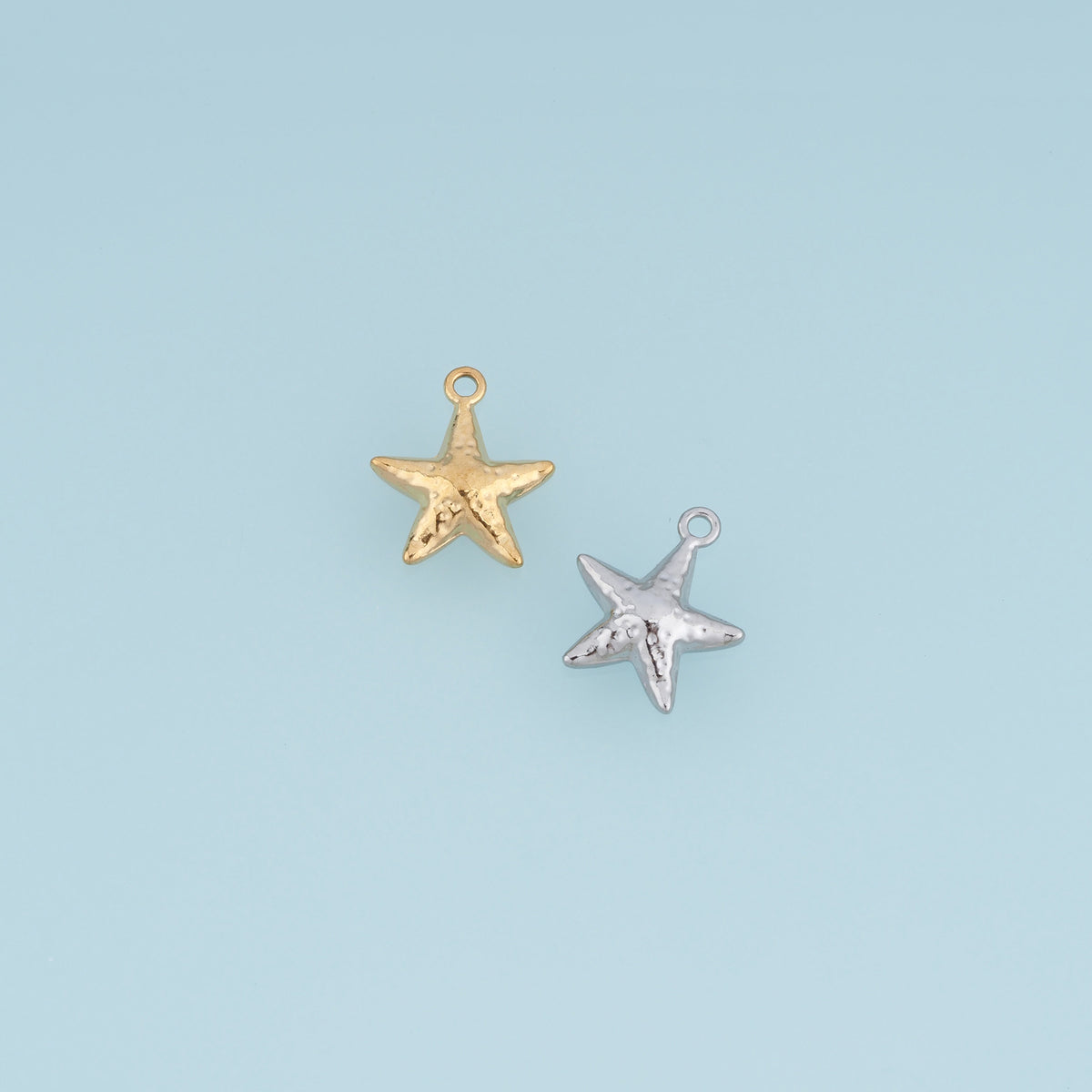 Textured Starfish Pendant,14K Gold Silver Ocean Starfish Charm DIY Charm for Necklace Bracelet Making