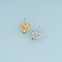 Sculpted Heart Leaf Pendant,14K Gold Crystal Accent Botanical Charm DIY Charm for Necklace Bracelet Making