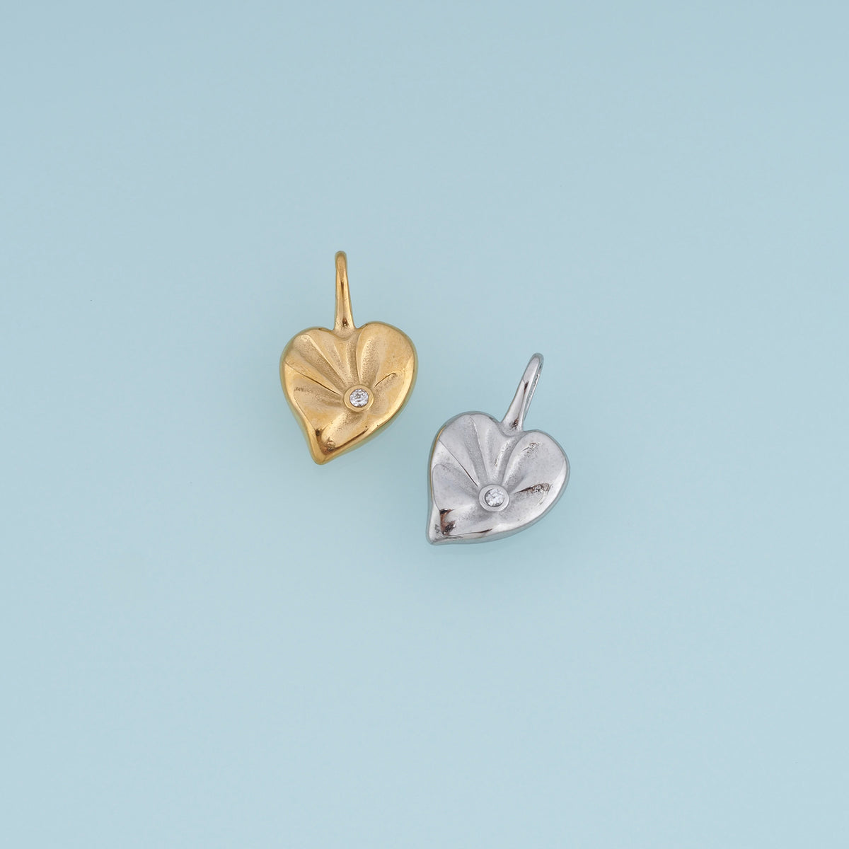 Sculpted Heart Leaf Pendant,14K Gold Crystal Accent Botanical Charm DIY Charm for Necklace Bracelet Making