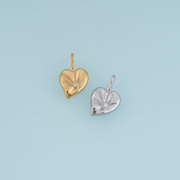 Sculpted Heart Leaf Pendant,14K Gold Crystal Accent Botanical Charm DIY Charm for Necklace Bracelet Making