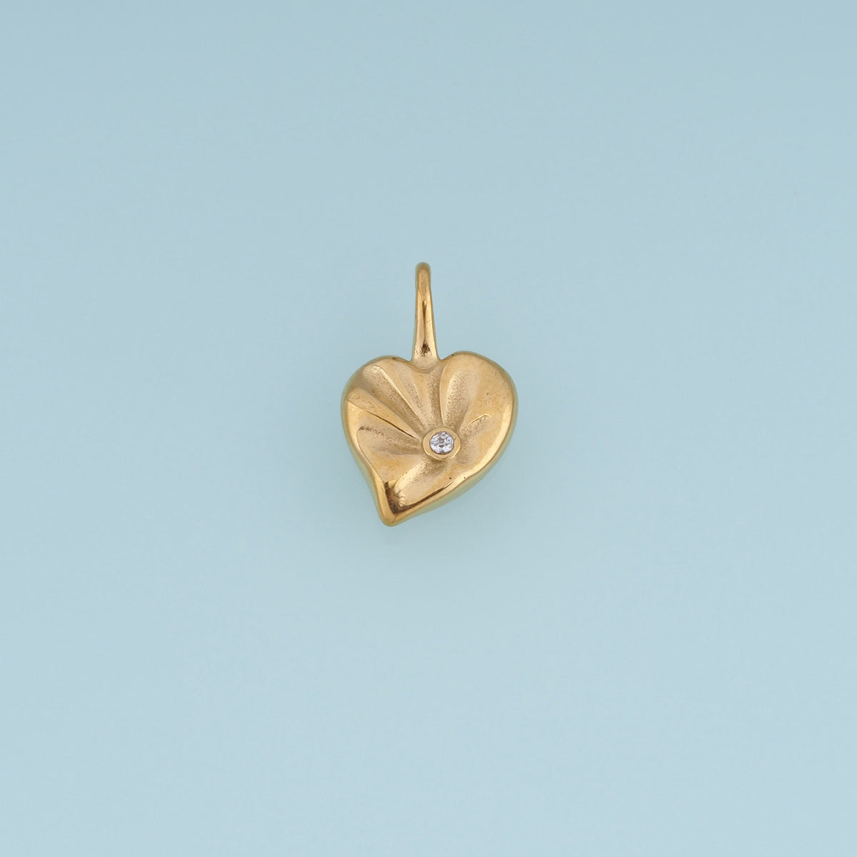 Sculpted Heart Leaf Pendant,14K Gold Crystal Accent Botanical Charm DIY Charm for Necklace Bracelet Making