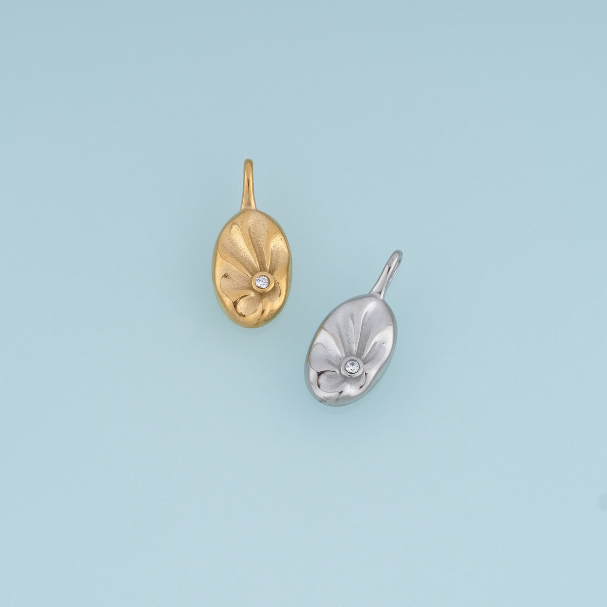 Sculpted Oval Leaf Pendant,14K Gold Silver Curved Leaf Crystal Charm DIY Charm for Necklace Bracelet Making