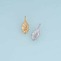 Sculpted Rhombus Leaf Pendant,14K Gold Silver Crystal Accent Botanical Charm DIY Charm for Necklace Bracelet Making