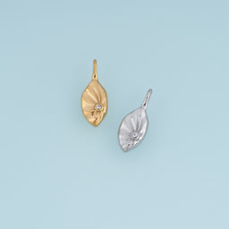 Sculpted Rhombus Leaf Pendant,14K Gold Silver Crystal Accent Botanical Charm DIY Charm for Necklace Bracelet Making