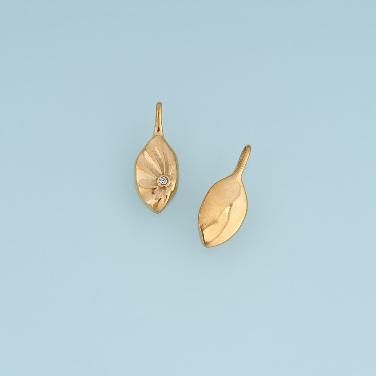 Sculpted Rhombus Leaf Pendant,14K Gold Silver Crystal Accent Botanical Charm DIY Charm for Necklace Bracelet Making