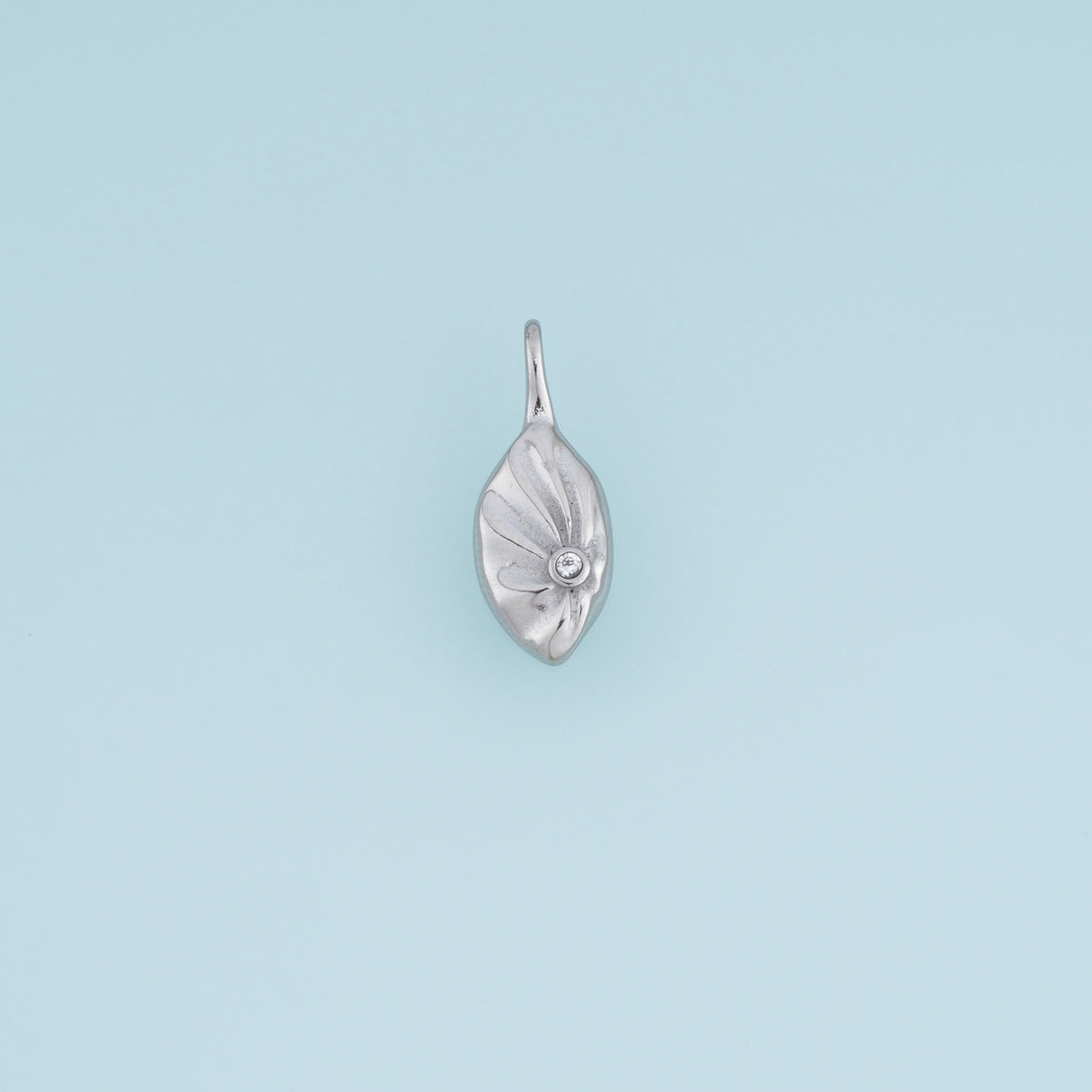 Sculpted Rhombus Leaf Pendant,14K Gold Silver Crystal Accent Botanical Charm DIY Charm for Necklace Bracelet Making