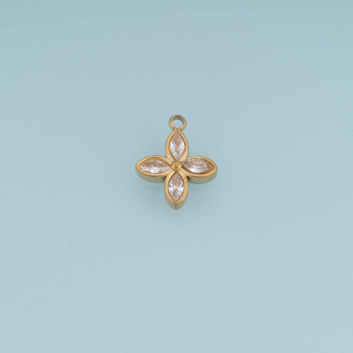 Four Petal Crystal Flower Pendant,14K Gold Silver Elegant Floral Charm DIY Charm for Necklace Bracelet Making
