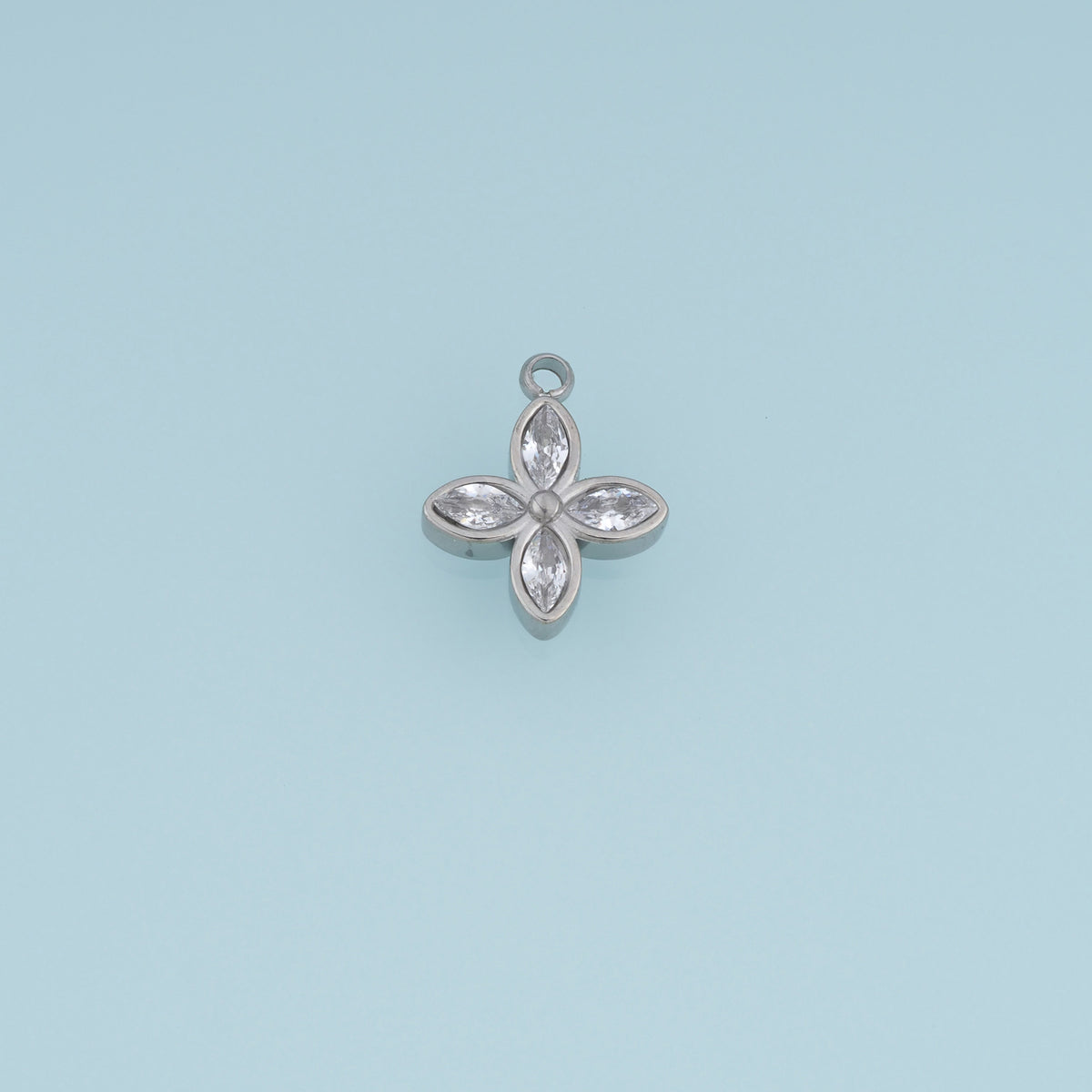 Four Petal Crystal Flower Pendant,14K Gold Silver Elegant Floral Charm DIY Charm for Necklace Bracelet Making