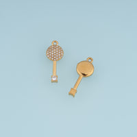 Crystal Key Pendant,14K Gold Silver Sparkling Round Rhinestone Key Charm DIY Charm for Necklace Bracelet Making