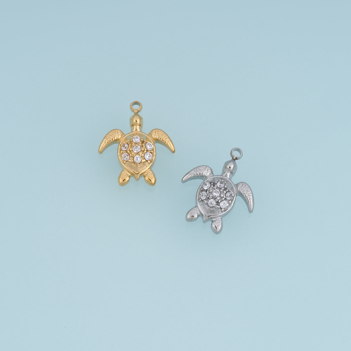 Sea Turtle Crystal Pendant,14K Gold Silver Sparkling Rhinestone Turtle Charm DIY Charm for Necklace Bracelet Making