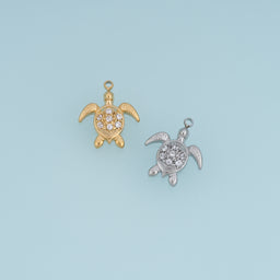 Sea Turtle Crystal Pendant,14K Gold Silver Sparkling Rhinestone Turtle Charm DIY Charm for Necklace Bracelet Making