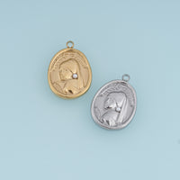 Vintage Lady Portrait Pendant,14K Gold Silver Pearl Earring Oval Medallion Charm DIY Charm for Necklace Bracelet Making