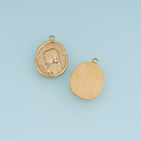 Vintage Lady Portrait Pendant,14K Gold Silver Pearl Earring Oval Medallion Charm DIY Charm for Necklace Bracelet Making