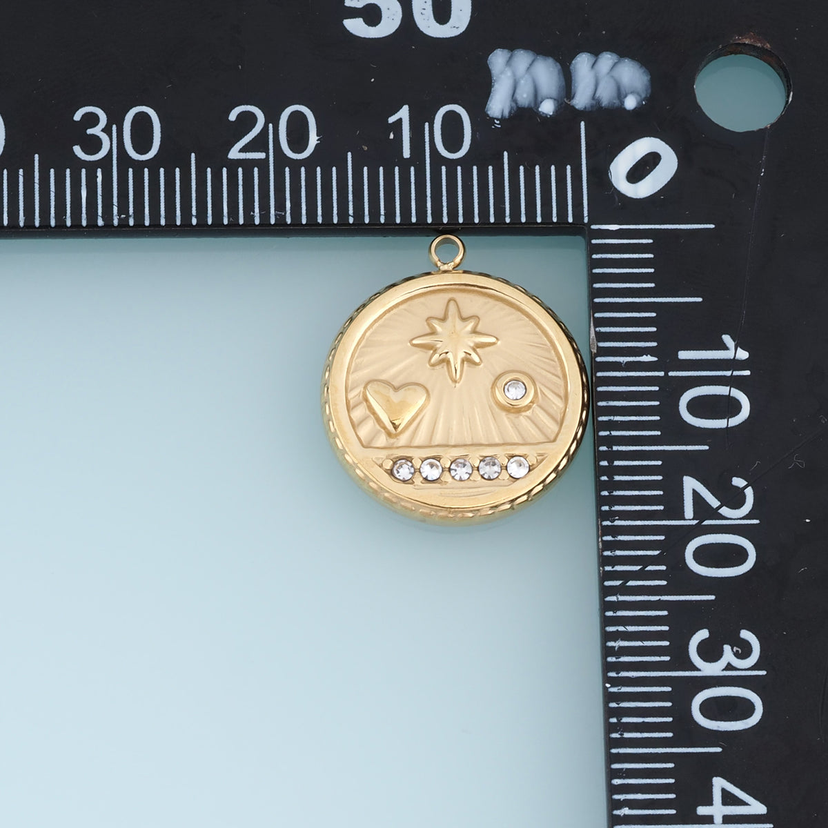 Celestial Star Heart Coin Pendant,14K Gold Vintage Sunburst Crystal Charm DIY Charm for Necklace Bracelet Making