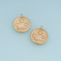 Celestial Star Heart Coin Pendant,14K Gold Vintage Sunburst Crystal Charm DIY Charm for Necklace Bracelet Making