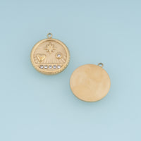 Celestial Star Heart Coin Pendant,14K Gold Vintage Sunburst Crystal Charm DIY Charm for Necklace Bracelet Making
