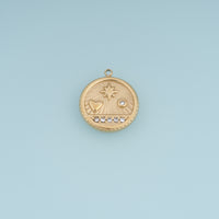 Celestial Star Heart Coin Pendant,14K Gold Vintage Sunburst Crystal Charm DIY Charm for Necklace Bracelet Making