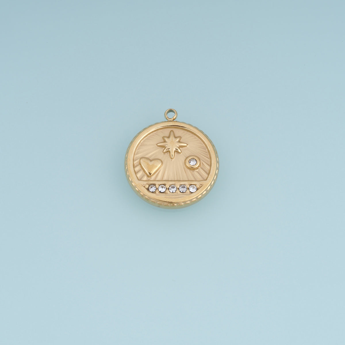 Celestial Star Heart Coin Pendant,14K Gold Vintage Sunburst Crystal Charm DIY Charm for Necklace Bracelet Making