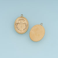 Sacred Heart Medallion Pendant,14K Gold Silver Vintage Pearl Flame Heart Charm DIY Charm for Necklace Bracelet Making