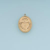 Sacred Heart Medallion Pendant,14K Gold Silver Vintage Pearl Flame Heart Charm DIY Charm for Necklace Bracelet Making
