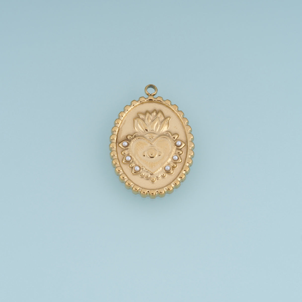 Sacred Heart Medallion Pendant,14K Gold Silver Vintage Pearl Flame Heart Charm DIY Charm for Necklace Bracelet Making