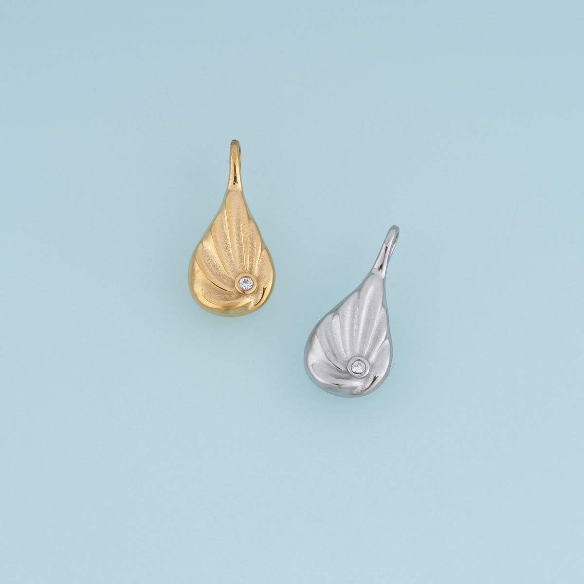 Sculpted Teardrop Leaf Pendant,14K Gold Silver Crystal Accent Botanical Charm DIY Charm for Necklace Bracelet Making