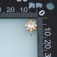 Crystal Flower Connector,14K Gold Silver Sparkling Round Floral Charm DIY Connector for Necklace Bracelet Making