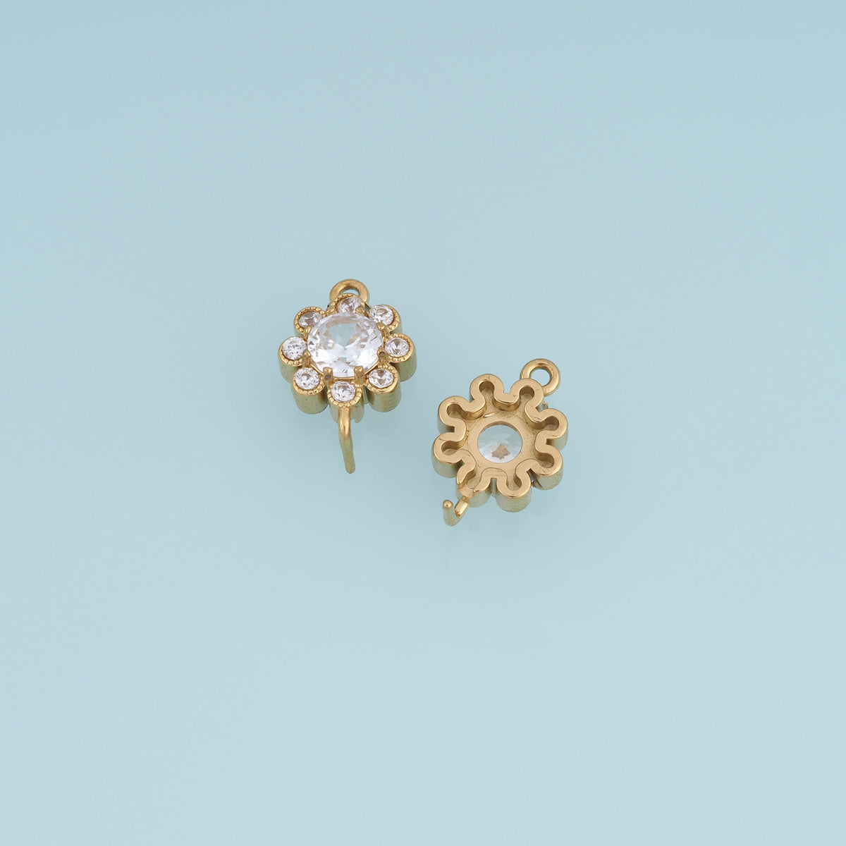 Crystal Flower Connector,14K Gold Silver Sparkling Round Floral Charm DIY Connector for Necklace Bracelet Making