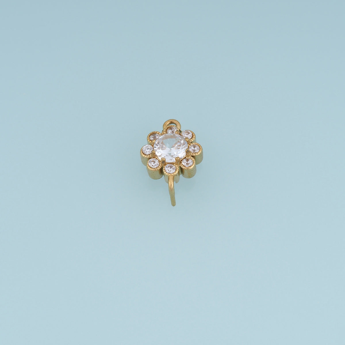 Crystal Flower Connector,14K Gold Silver Sparkling Round Floral Charm DIY Connector for Necklace Bracelet Making