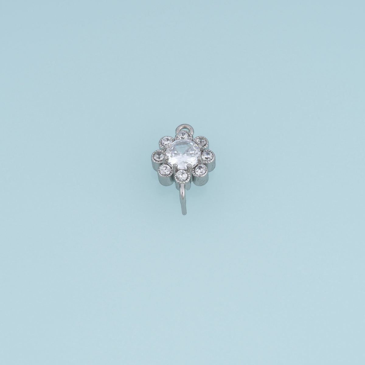 Crystal Flower Connector,14K Gold Silver Sparkling Round Floral Charm DIY Connector for Necklace Bracelet Making
