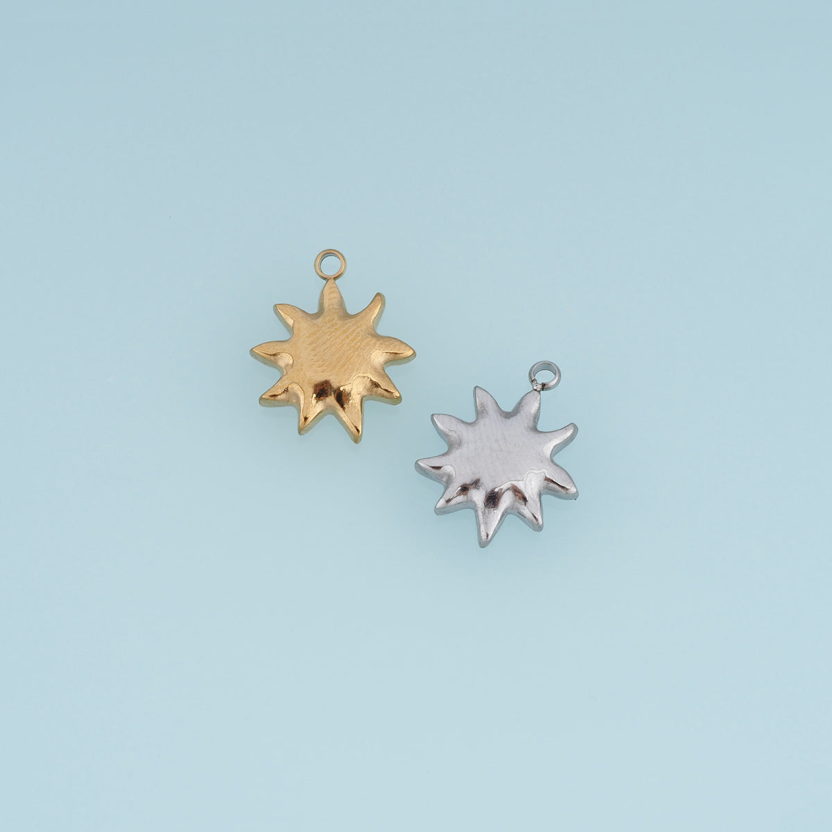 Irregular Sunburst Pendant,14K Gold Silver Puffy Celestial Sun Charm DIY Charm for Necklace Bracelet Making