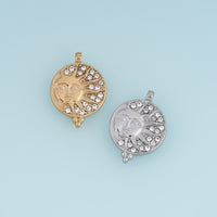 Celestial Sun Face Pendant,14K Gold Silver Vintage Crystal Sunburst Charm DIY Charm for Necklace Bracelet Making