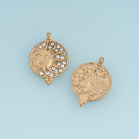 Celestial Sun Face Pendant,14K Gold Silver Vintage Crystal Sunburst Charm DIY Charm for Necklace Bracelet Making