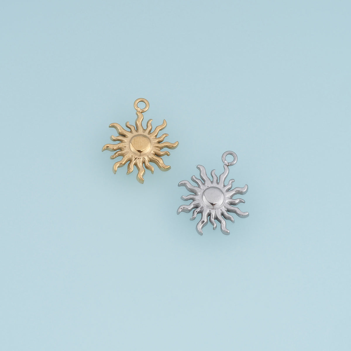Wavy Sunburst Pendant,14K Gold Silver 3D Radiant Sun Charm DIY Charm for Necklace Bracelet Making