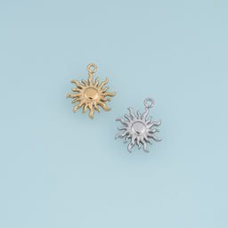 Wavy Sunburst Pendant,14K Gold Silver 3D Radiant Sun Charm DIY Charm for Necklace Bracelet Making