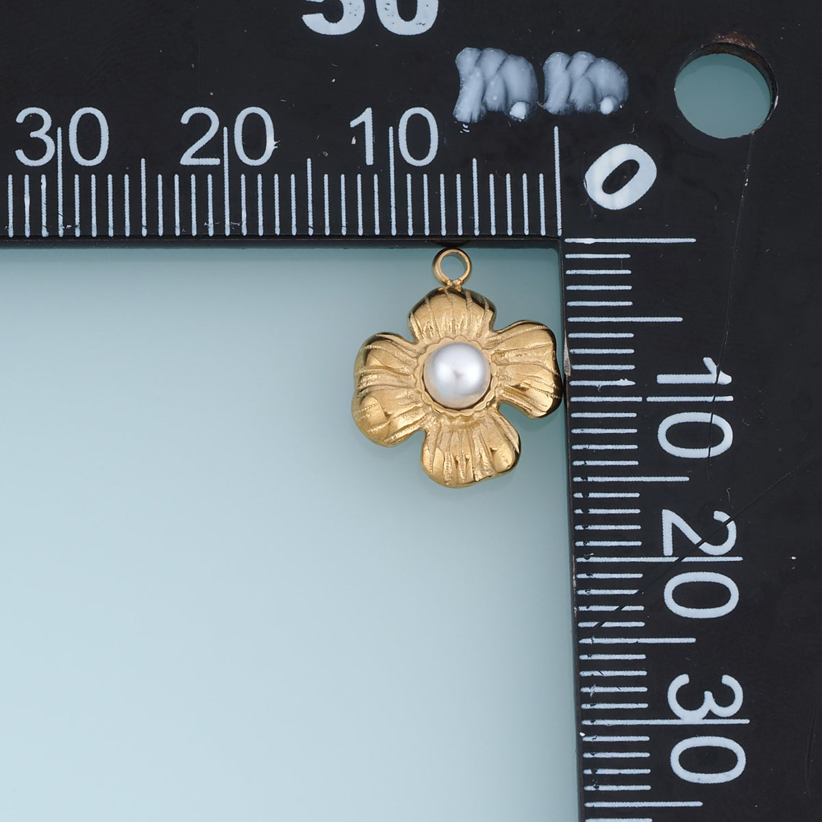 Sculpted Pearl Flower Pendant,14K Gold Silver Textured Four Petal Floral Charm DIY Charm for Necklace Bracelet Making