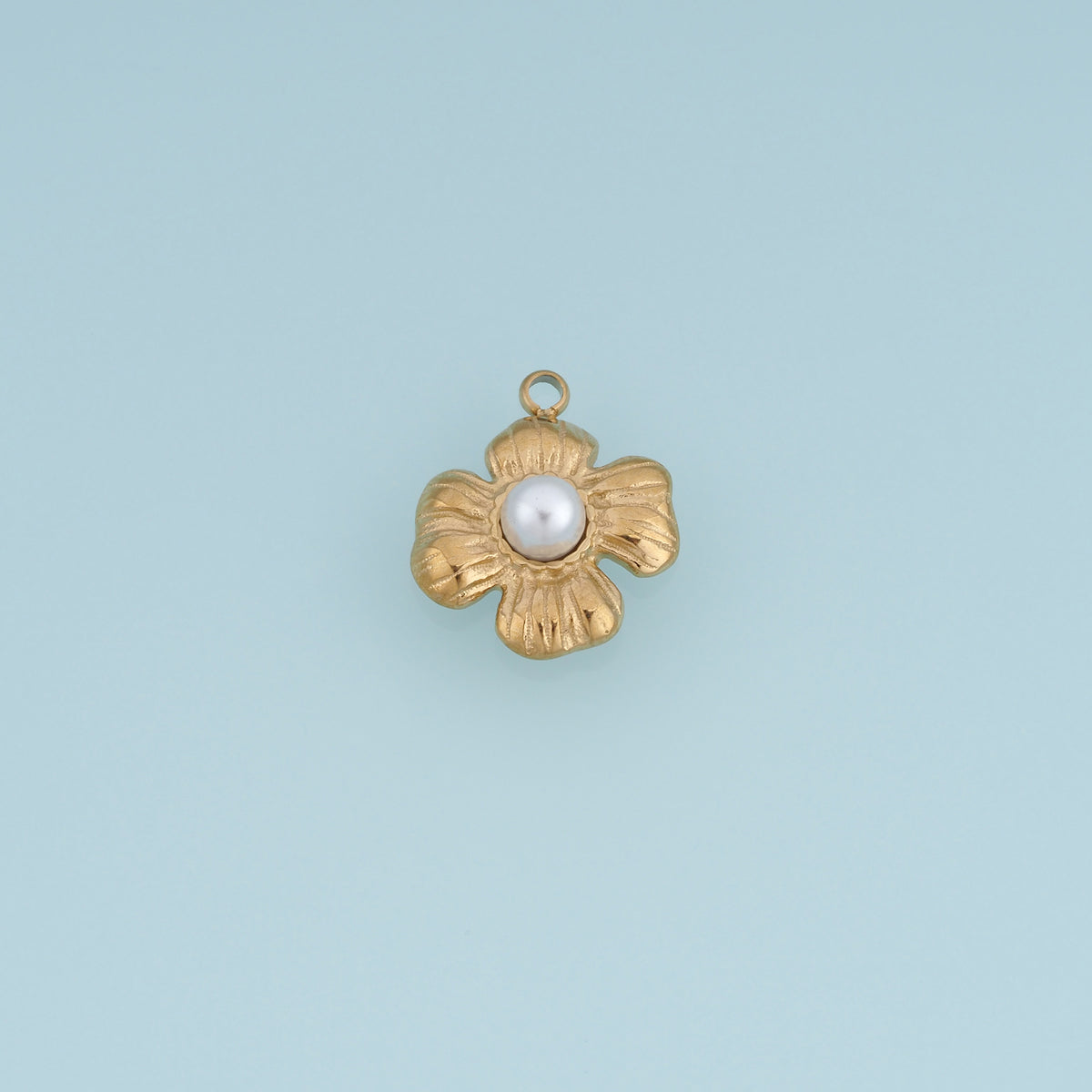 Sculpted Pearl Flower Pendant,14K Gold Silver Textured Four Petal Floral Charm DIY Charm for Necklace Bracelet Making