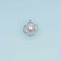 Sculpted Pearl Flower Pendant,14K Gold Silver Textured Four Petal Floral Charm DIY Charm for Necklace Bracelet Making