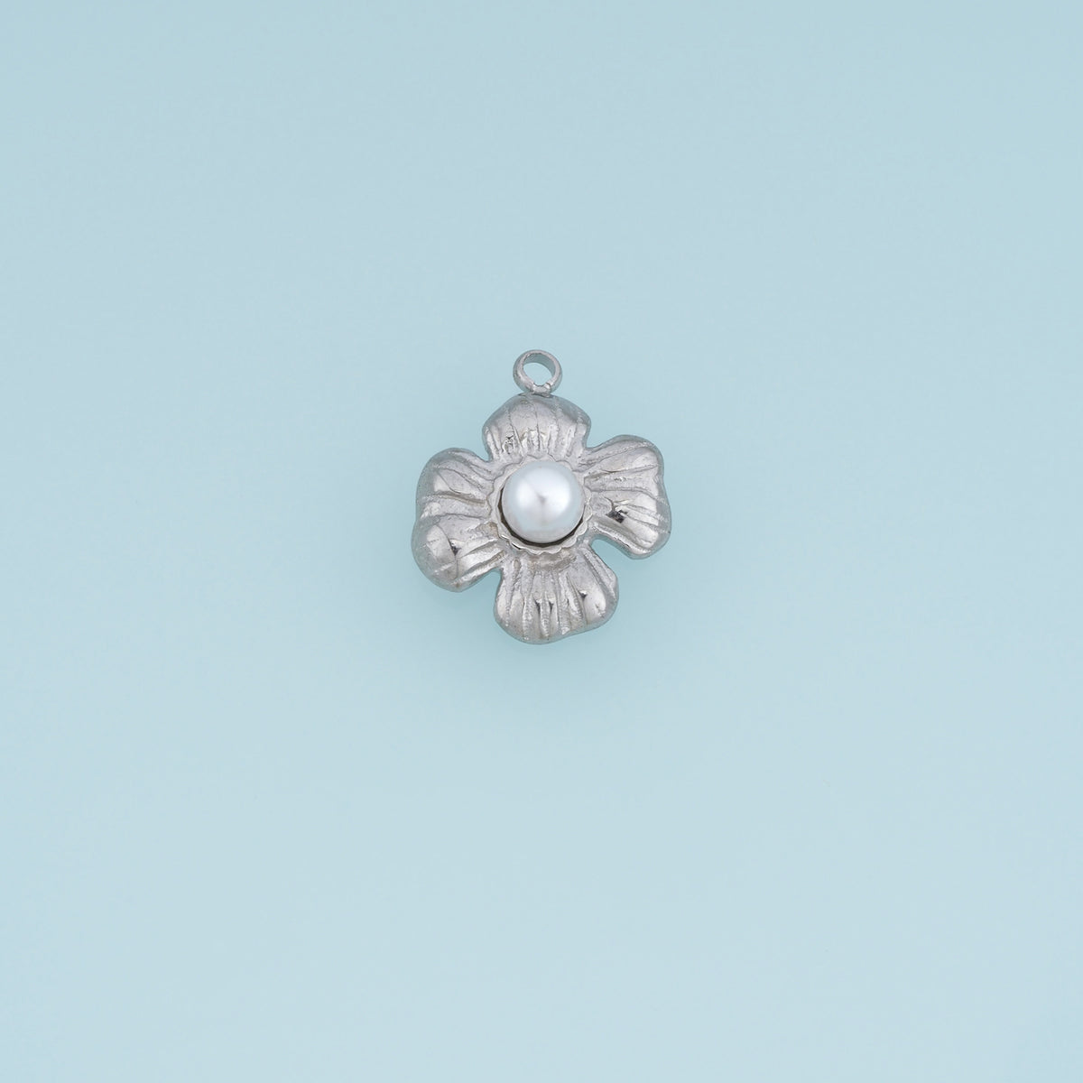 Sculpted Pearl Flower Pendant,14K Gold Silver Textured Four Petal Floral Charm DIY Charm for Necklace Bracelet Making