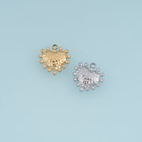 Hammered Heart Pendant,14K Gold Silver Crystal Studded Textured Heart Charm DIY Charm for Necklace Bracelet Making