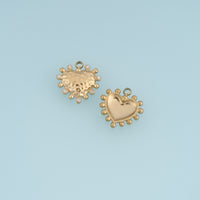 Hammered Heart Pendant,14K Gold Silver Crystal Studded Textured Heart Charm DIY Charm for Necklace Bracelet Making