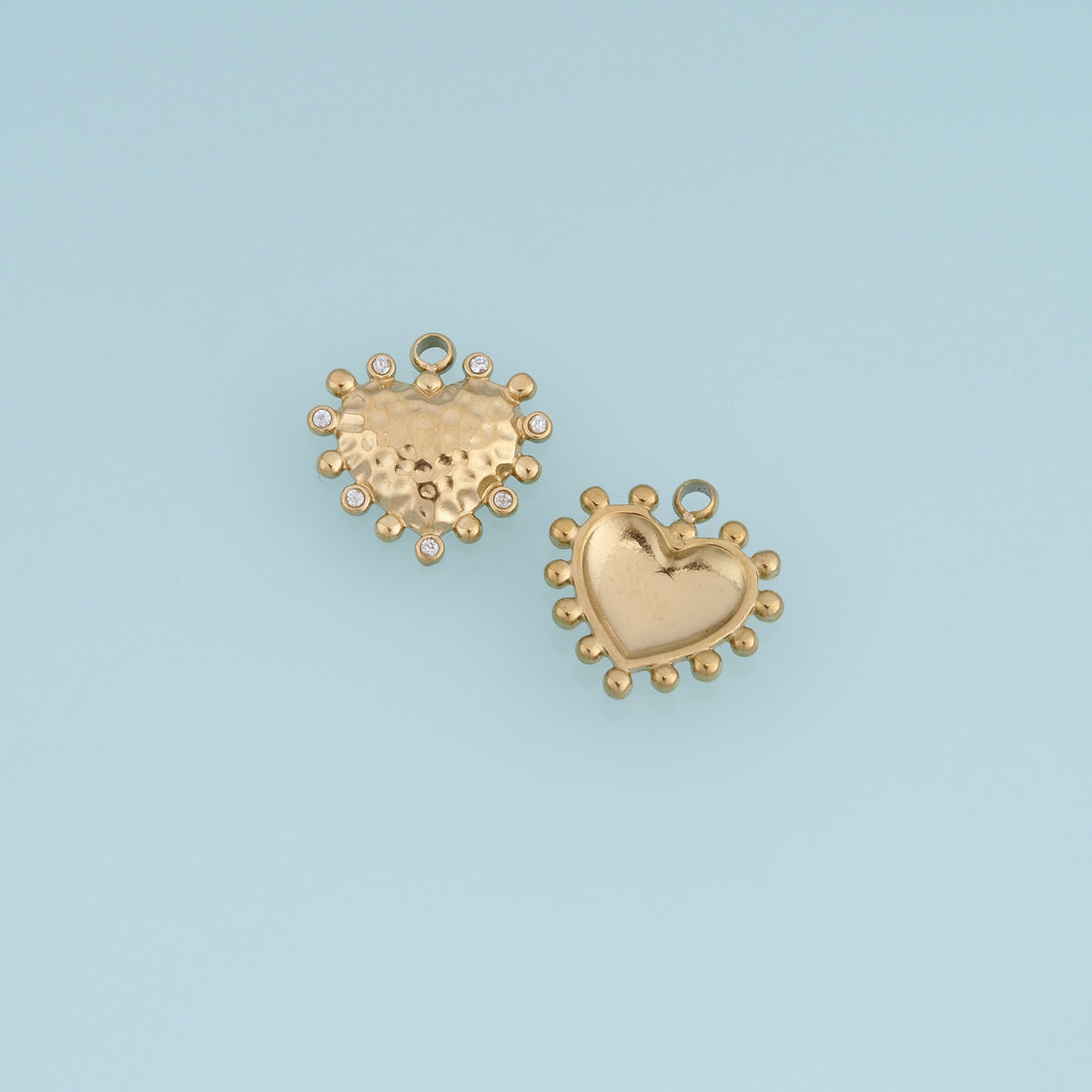 Hammered Heart Pendant,14K Gold Silver Crystal Studded Textured Heart Charm DIY Charm for Necklace Bracelet Making