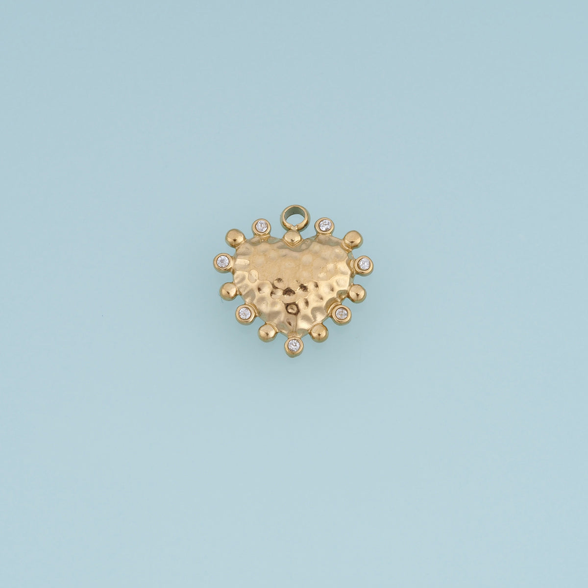 Hammered Heart Pendant,14K Gold Silver Crystal Studded Textured Heart Charm DIY Charm for Necklace Bracelet Making