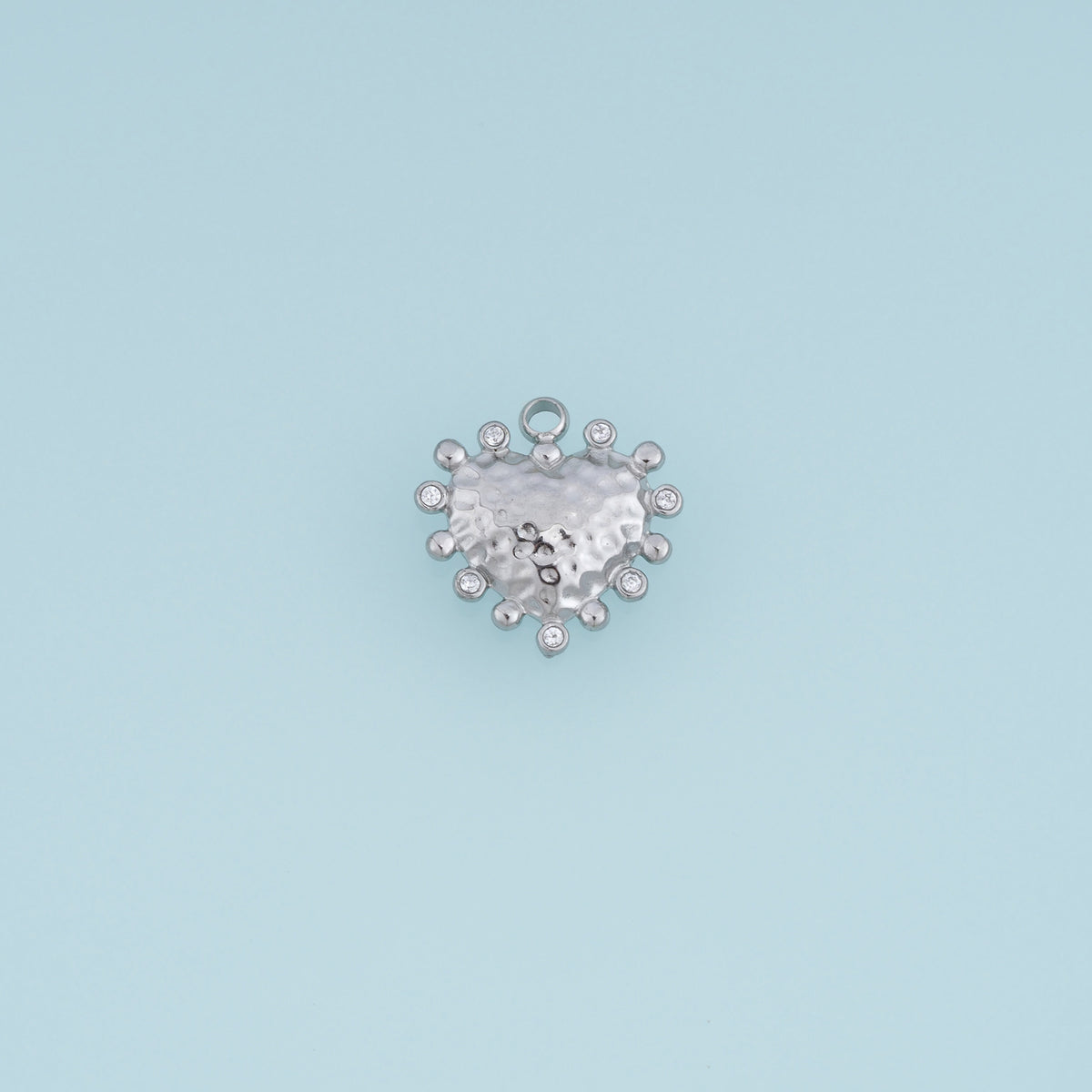 Hammered Heart Pendant,14K Gold Silver Crystal Studded Textured Heart Charm DIY Charm for Necklace Bracelet Making