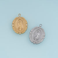 Virgin Mary Medallion Pendant,14K Gold Silver Vintage Religious Oval Charm DIY Charm for Necklace Bracelet Making