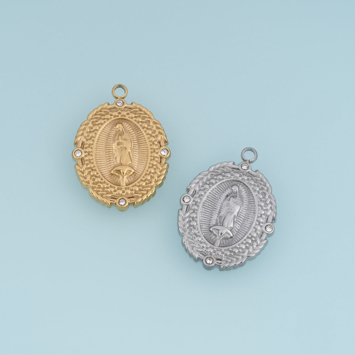 Virgin Mary Medallion Pendant,14K Gold Silver Vintage Religious Oval Charm DIY Charm for Necklace Bracelet Making