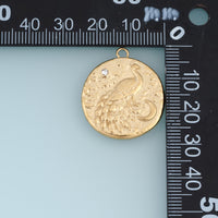 Peacock Moon Medallion Pendant,14K Gold Silver Vintage Textured Bird Charm DIY Charm for Necklace Bracelet Making