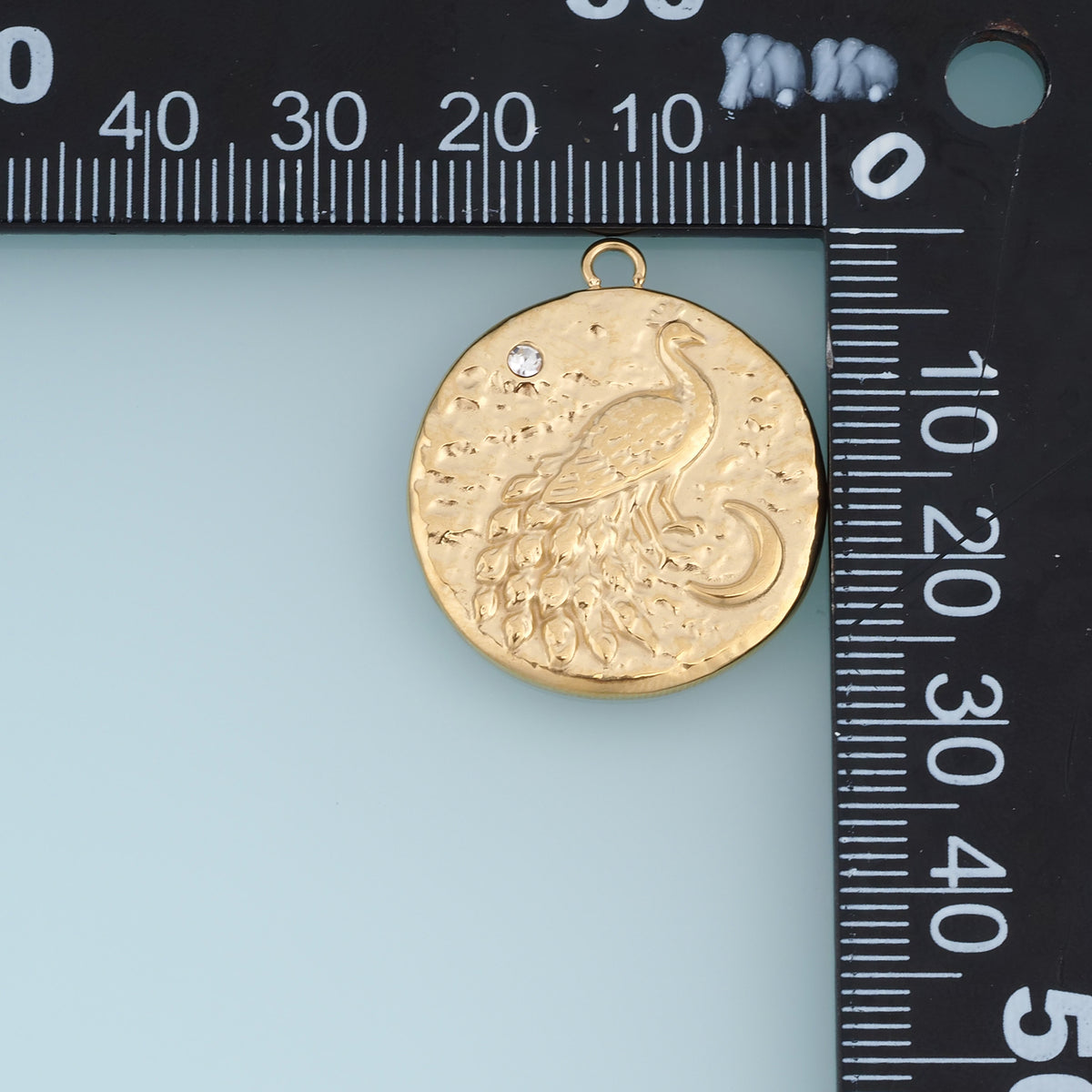 Peacock Moon Medallion Pendant,14K Gold Silver Vintage Textured Bird Charm DIY Charm for Necklace Bracelet Making